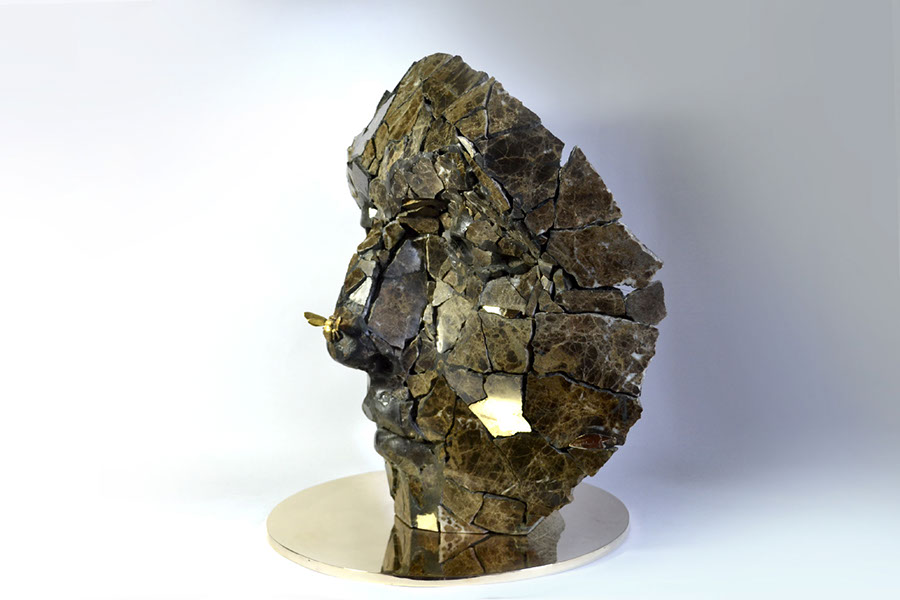 Giuseppe D'Angelo emperador marble sculpture, bee in silver