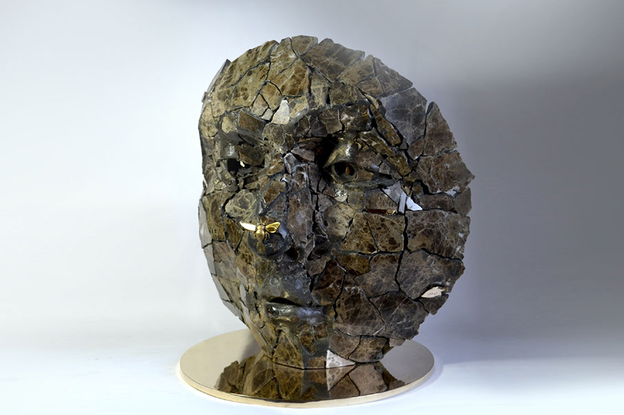 Giuseppe D'Angelo scultore, grande viso,&nbsp; opera in marmo emperador e bronzo