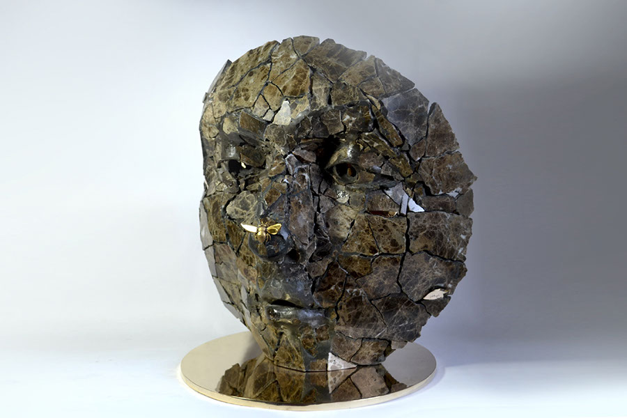 Giuseppe D'Angelo emperador marble sculpture, bee in silver