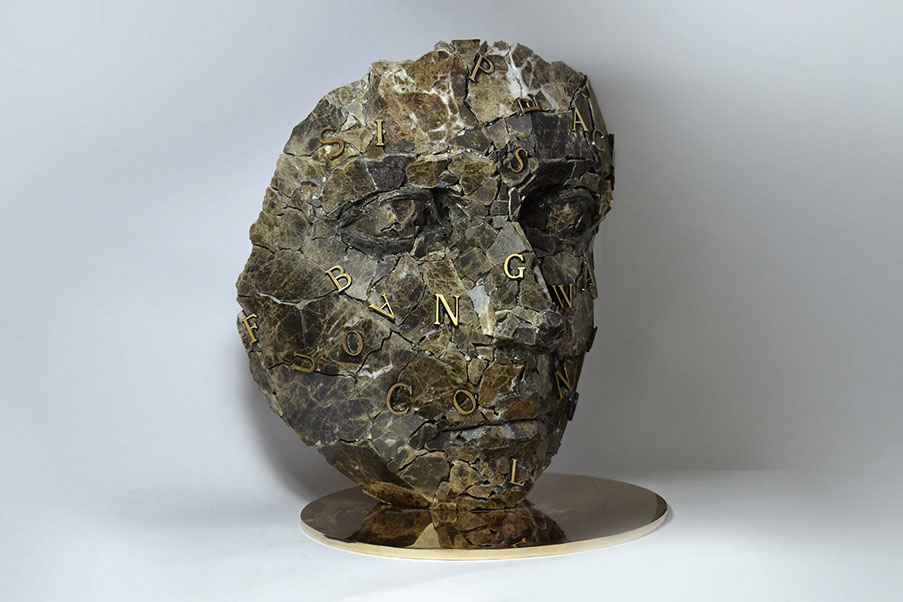 Giuseppe D'Angelo scultore,&nbsp; viso in marmo,&nbsp; opera in marmo emperador e bronzo