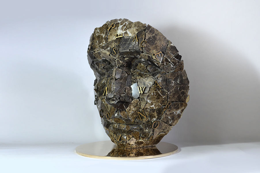 Giuseppe D'Angelo scultore, grande viso,&nbsp; opera in marmo emperador e bronzo