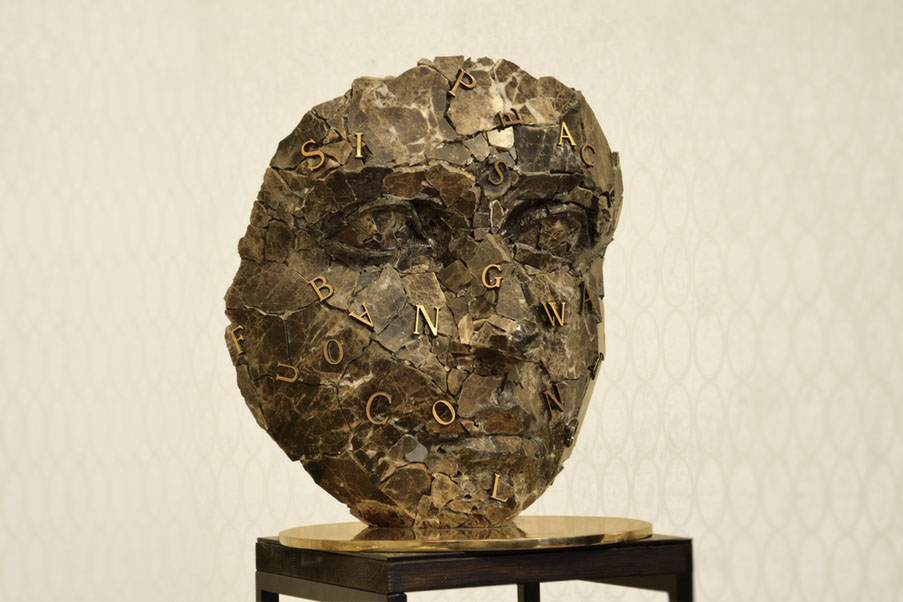 Giuseppe D'Angelo scultore, grande viso,&nbsp; opera in marmo emperador e bronzo